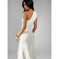 thumbnail image 6 of Beige One Shoulder Maxi Gown Elegant Form-Fitting Ruched Side Draped Evening Dress, 6 of 7