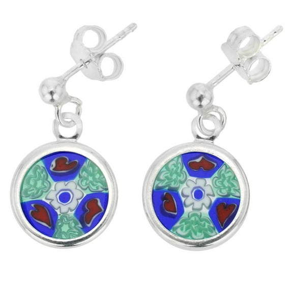 GlassOfVenice Murano Glass Silver-Framed Millefiori Earrings
