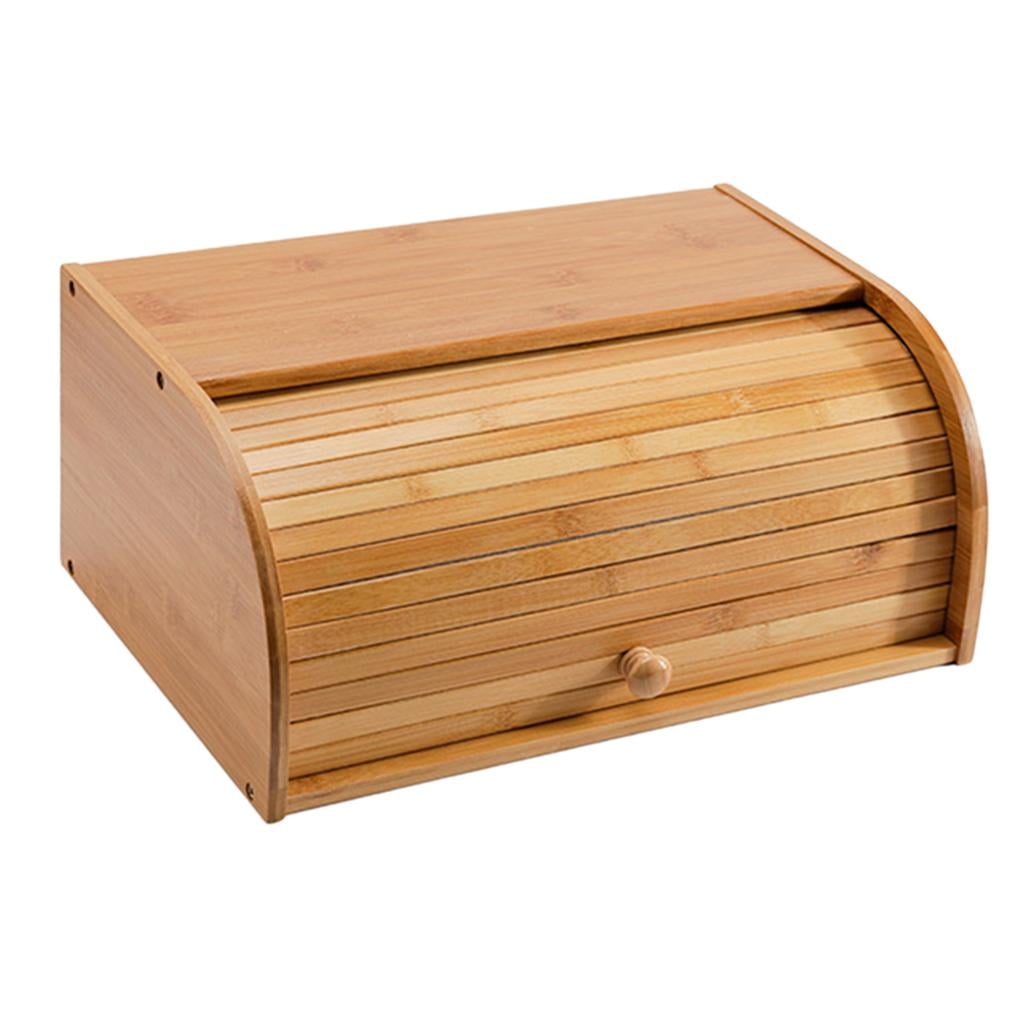 Dark Brown Wooden Bread Bin Box Container Storage Loaf Roll 16x26x30cm Small 