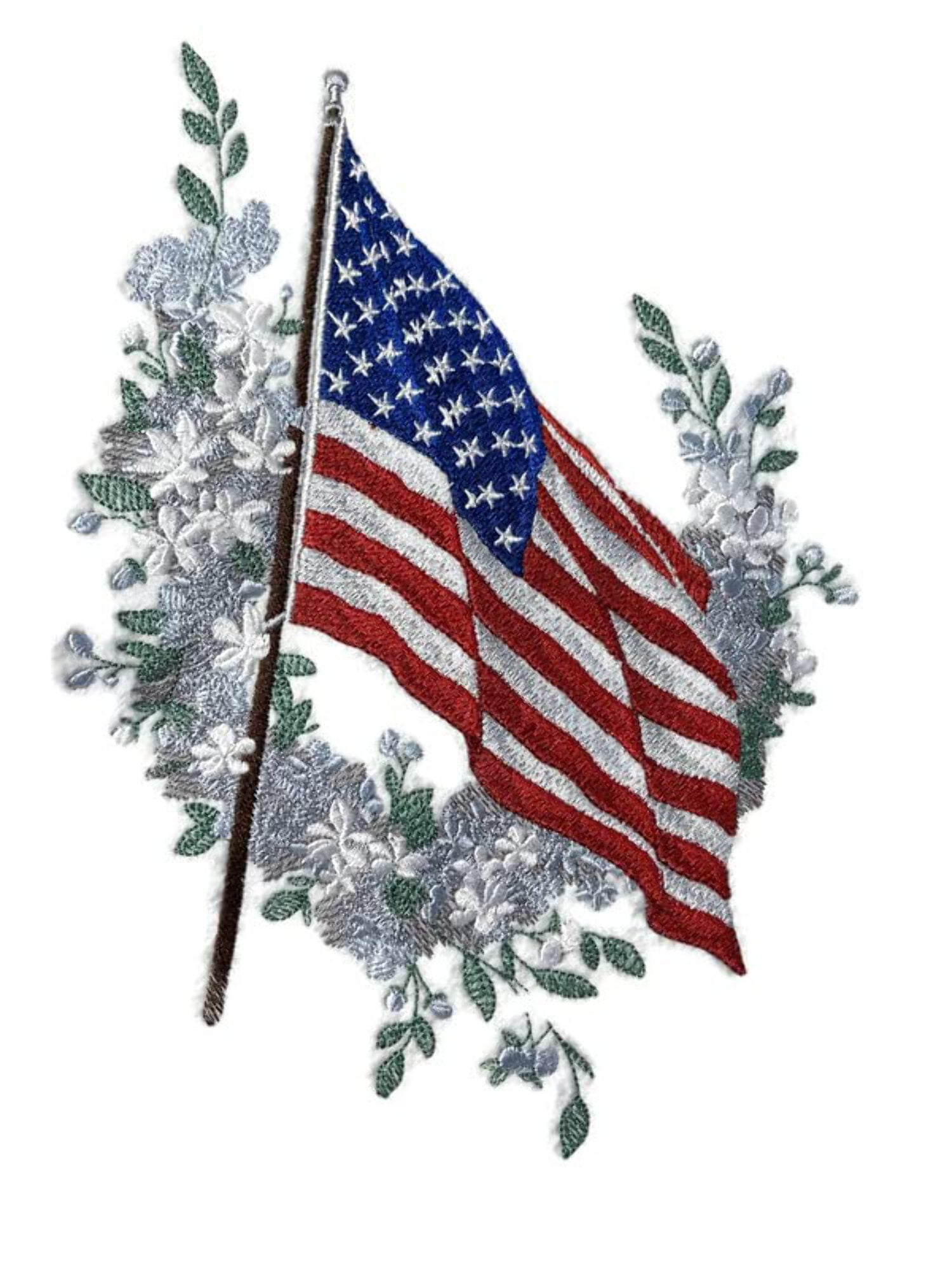 Custom and Unique Patriotic (Flag and Blooms) Embroidered Iron on/Sew Patch (6.85" x 9.94") [Made in USA]