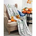 thumbnail image 3 of Fall Thanksgiving Navy Blue White Orange Pumpkins Leaf Wood Flannel Blanket for Bed,Travel and Camping, Super Soft Cozy Blanket for All Seasons 32"x48", 3 of 6