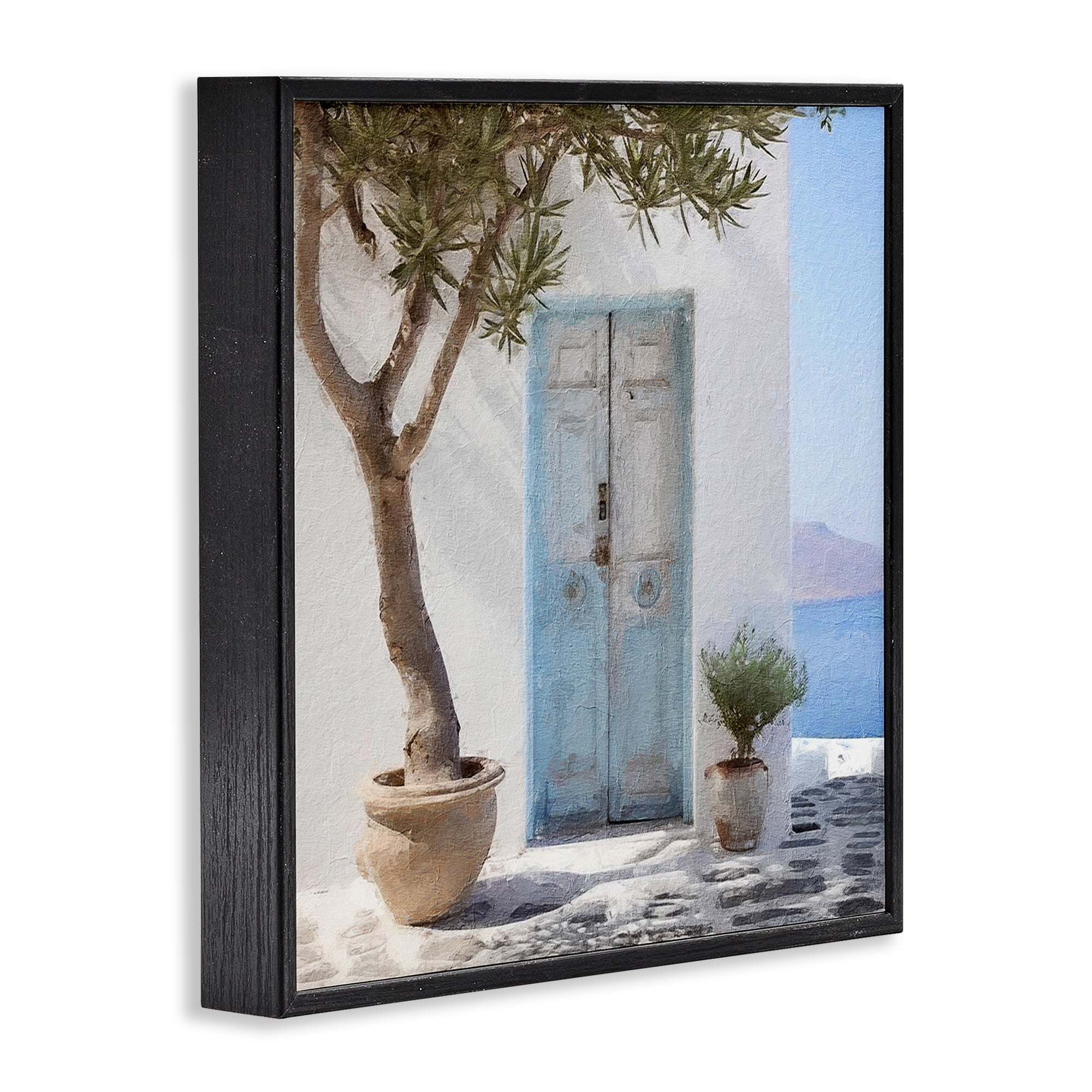Stupell Industries Coastal Greek Door Town & City Painting Black Framed Art Print Wall Art, 12 x 12