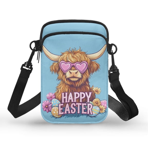 HELLHERO Heart-Glasses Highland Cow Easter Underarm Shoulder Bag with Adjustable Strap Women for Casual Use 4.33"x1.97"x7.09"