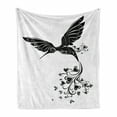 thumbnail image 1 of Black and White Soft Flannel Fleece Throw Blanket, Hummingbird with Hearts Tail and Swirled Feathers Monochrome Animal, Cozy Plush for Indoor and Outdoor Use, 70" x 90", Black and White, by Ambesonne, 1 of 6