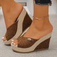 thumbnail image 5 of Chunky Platform Wedge High Heel Sandals for Women Peep Toe Espadrille Bohemia Beach Wedding Slip On Wedges, 5 of 9