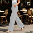 thumbnail image 3 of cocolona Womens Casual High Waist Pleated Dress Pants Elastic Waist Straight Wide Leg Commute Work Pants with Pockets, 3 of 5