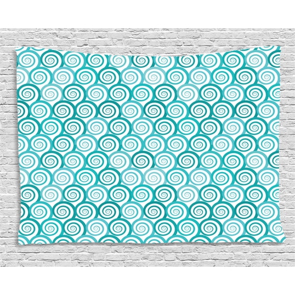 Retro Tapestry, Abstract Flat Design Sea Waves Repeating Pattern on White Background, Wall Hanging for Bedroom Living Room Dorm Decor, 60W X 40L Inches, Teal Turquoise and White, by Ambesonne