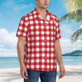 thumbnail image 3 of Balery Red Checkboard Camisas hawaianas de manga corta para hombre, camisas playeras de corte holgado, camisas de vacaciones con botones,Large, 3 of 7
