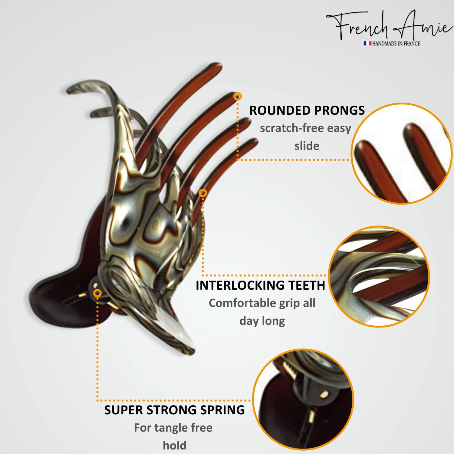 French Amie Scoop Medium Celluloid Handmade Hair Side Slider Beak Jaw Claw Clip