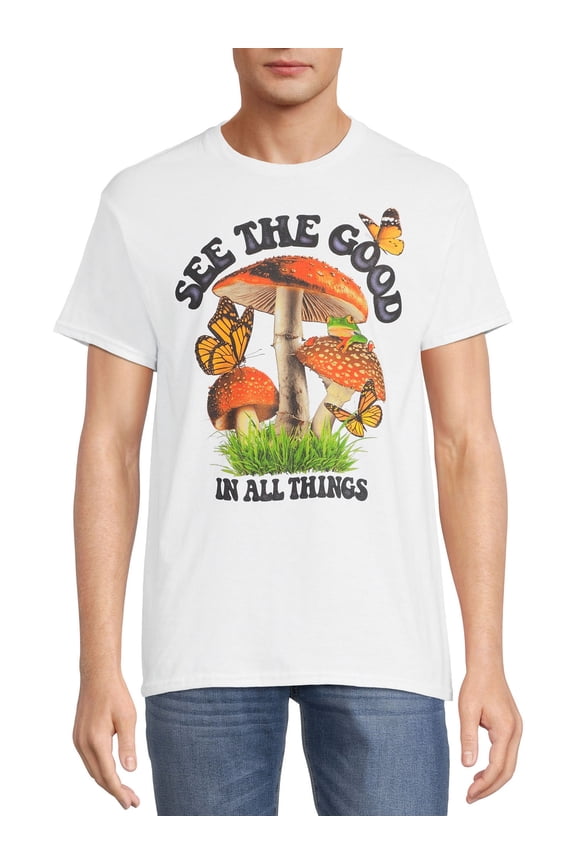 See the Good in All Things Mushroom Men's Graphic Tee with Short Sleeves, Sizes S-3XL