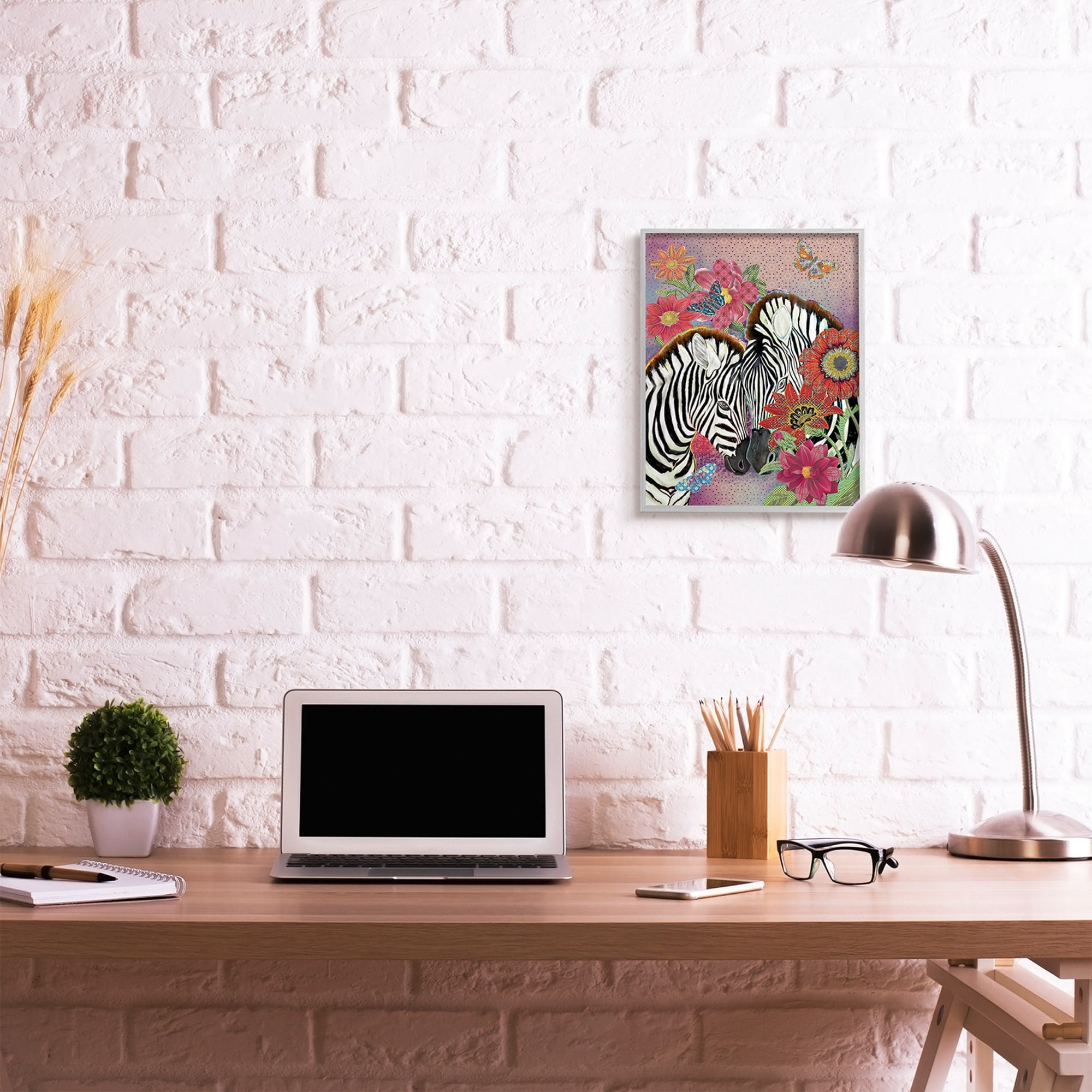 Stupell Industries Loving Zebra Pair over Pink Arabesque Pattern Black Framed, 11 x 14, Design by Sangita Bachelet