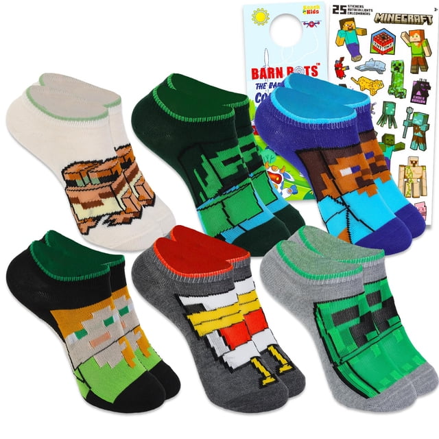 Set de 6 Pares de Medias Minecraft para Adolescentes y Adultos Talla 3-9