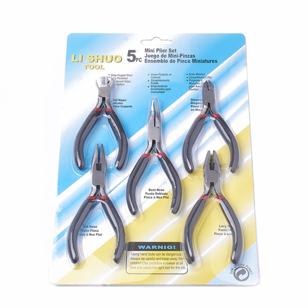 1set 45# Carbon Steel Jewelry Plier sets including Wire Cutter Plier Mini Wire Cutter Plier End Cutting Plier Bent Nose Plier and Side Cutting Plier Black 28x18x1.5cm 5pcs/set