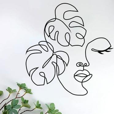 Metal Wall Art Minimalist Facial Line Wall Decor Abstract Iron Wall Sculpture Modern Black Home Hanging Wall Art Decor for Living Room Bedroom Bathroom Office