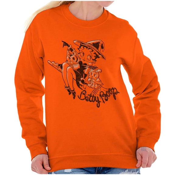 Betty Boop Halloween Flying Witch Women Crewneck Sweatshirt Brisco Brands M