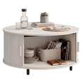 thumbnail image 3 of ROGALIS 31.5" Round Coffee Table with Storage, Modern Coffee Table with 360° Curved Sliding Door, Fluted Wood Coffee Table with Adjustable Footpads for Living Room, Natural White, 3 of 6