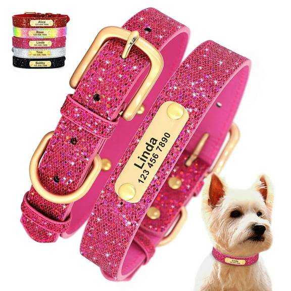 Pet Artist Custom Bling Glitter Dog Collar Personalized Pet Puppy ID Name Tags Engraved