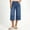 Blue, variant on Women's Button Waist Loose Wide Leg Denim Capri Pants, Cuffed Hem for Summer Daily Casual Commute Black L
