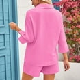 thumbnail image 5 of Virmaxy Womens Stylish Outfit 2 Piece Set Fashion Solid Color Shorts Set Casual Long Sleeve Fold Over Collar Button Down Shirt Top Hot Pink M, 5 of 5