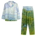 thumbnail image 3 of Renewold Van Gogh Green Wheat Fields Button Pajamas for Women Size M Cozy Up Long-Sleeve Athletic Outfits Thermal Top & Pants Lightweight Loungewear Sleep Set of 2, 3 of 6
