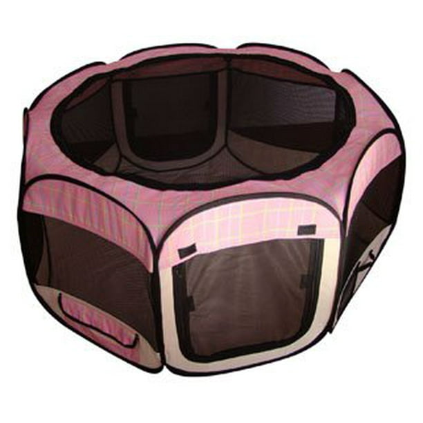Popup Pet Playpen, Pink Grid, 21"H