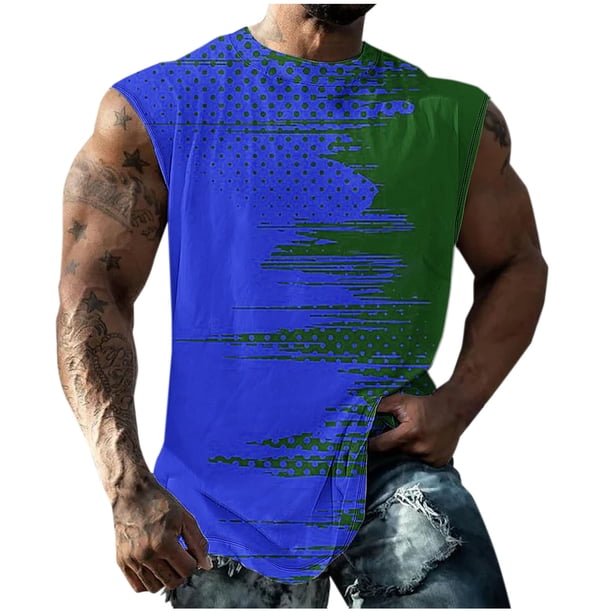 Hombres Moda Casual Impresión Suéter Cuello Redondo Deportes sin Mangas Tanque