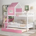 thumbnail image 2 of House Bunk Beds Twin over Twin/ Full over Full Size with Safety Guardrail, Pine Wood Frame with Storage Box and Drawer, Solid Wood Bunk Bed with Twin Size Trundle(Pink,Full over Full), 2 of 8