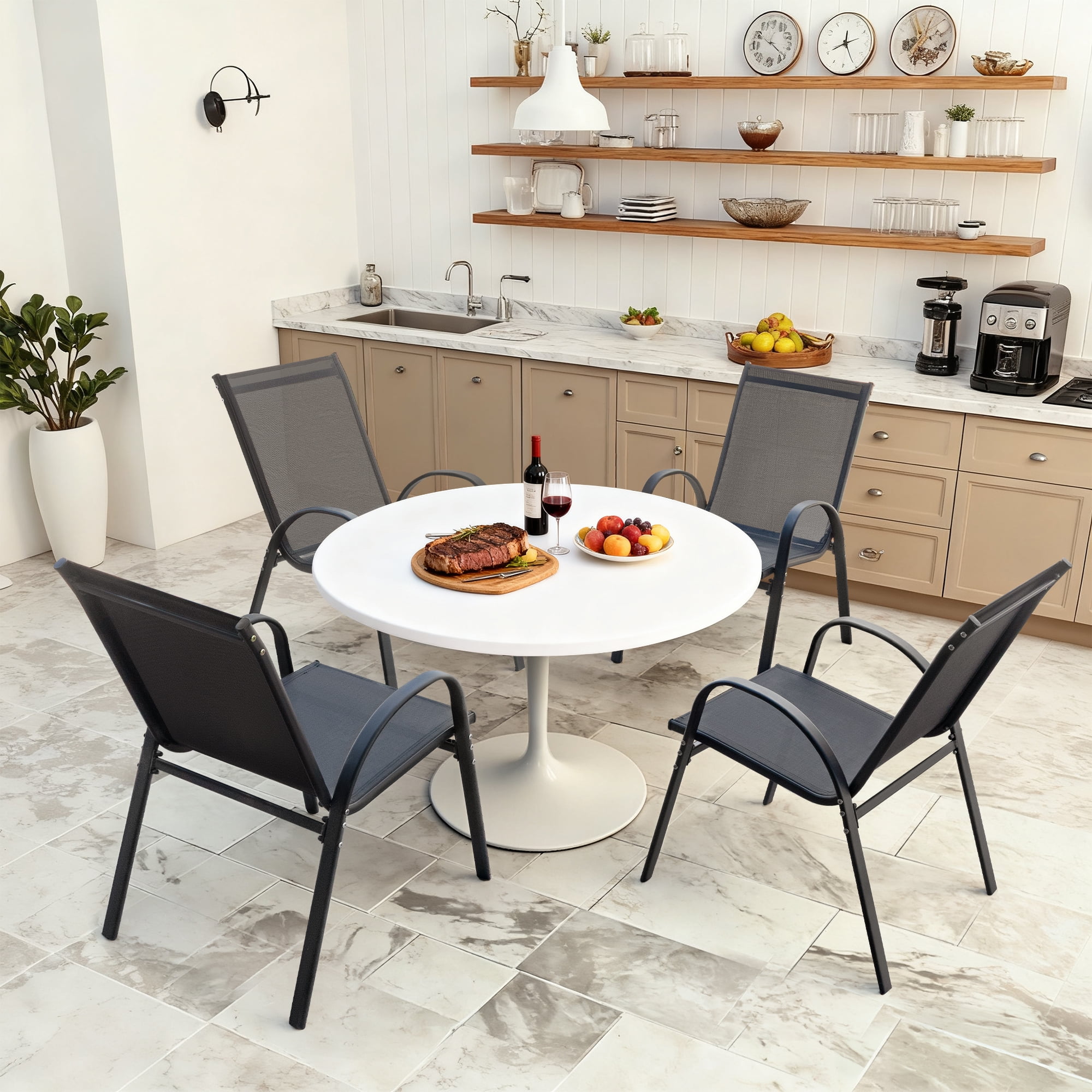 Vineego Dining Chairs Set of 4 Modern Kitchen Dinner Chairs with Metal Legs, Curved Armchairs Accent Chairs, Reading Chair, Bar Office Chair , Black