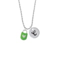 thumbnail image 2 of Delight Jewelry Lime Green Enamel Lock with Clear Crystals Silvertone Script Initial Disc - C - Charm Necklace, 20"+3", 2 of 4