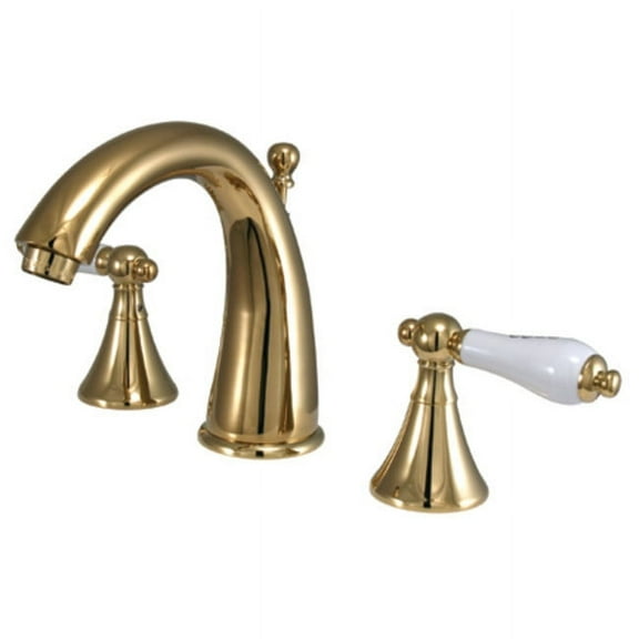 Widespread Bathroom Faucet with Double Porcelain Lever Handles, Polished Brass
