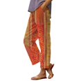 thumbnail image 2 of Women's Casual Pants Women'S Casual Boho Floral Print Stripe Cotton Linen Pants Elastic Waisted Summer Spring Beach Baggy,Orange Women's Casual Pants XXL, 2 of 4