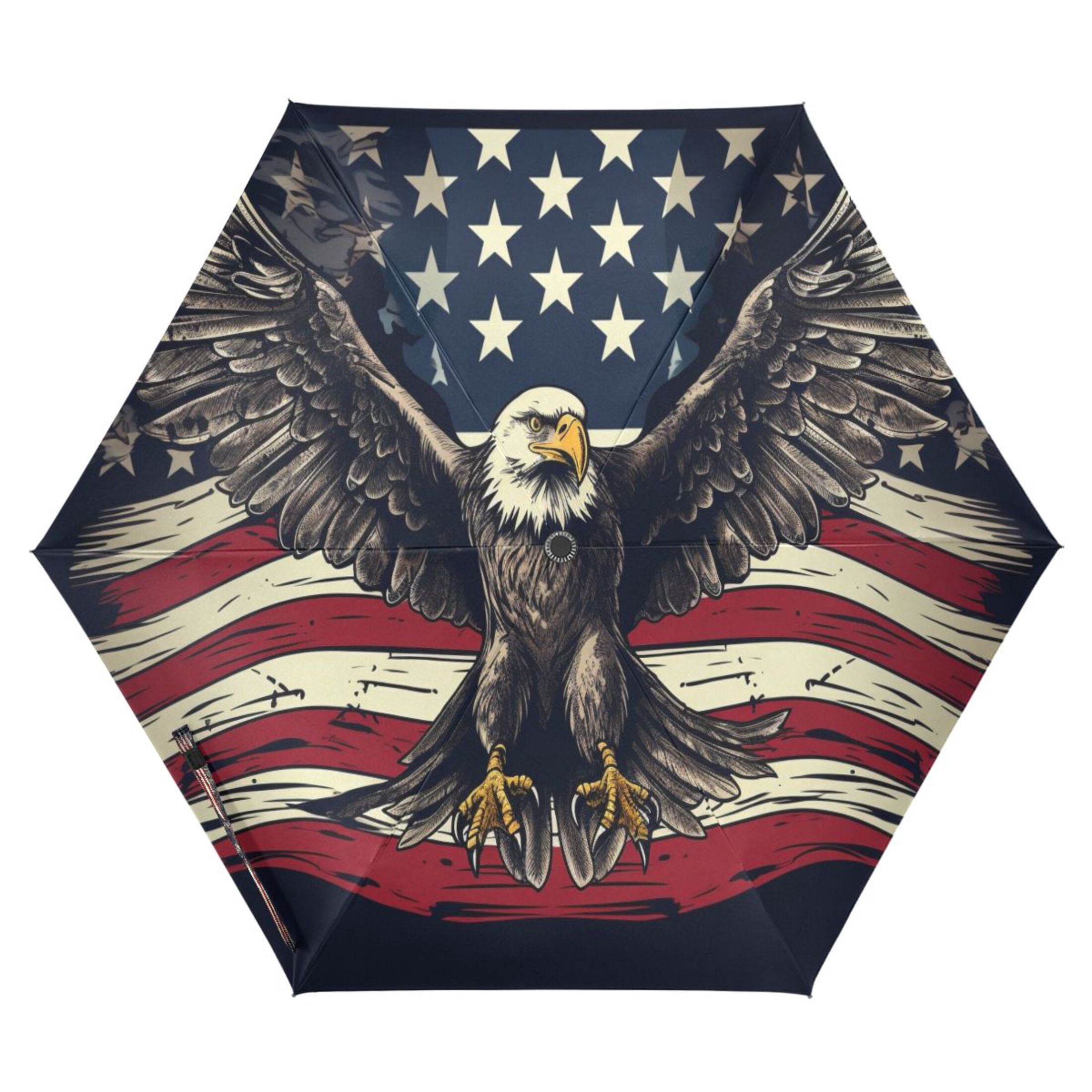 Hand Drawn Eagle and American Flag Compact Sun Umbrella Windproof Travel Umbrellas for Rain Strong Portable UV Protection