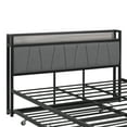thumbnail image 4 of Queen Size Metal Platform Bed Frame with Twin Size Trundle, Queen Size Bed Frame with Upholstered Headboard, USB Ports, Steel Slat Support, Queen Bed Frame No Box Spring Needed for Bedroom, Black, 4 of 9