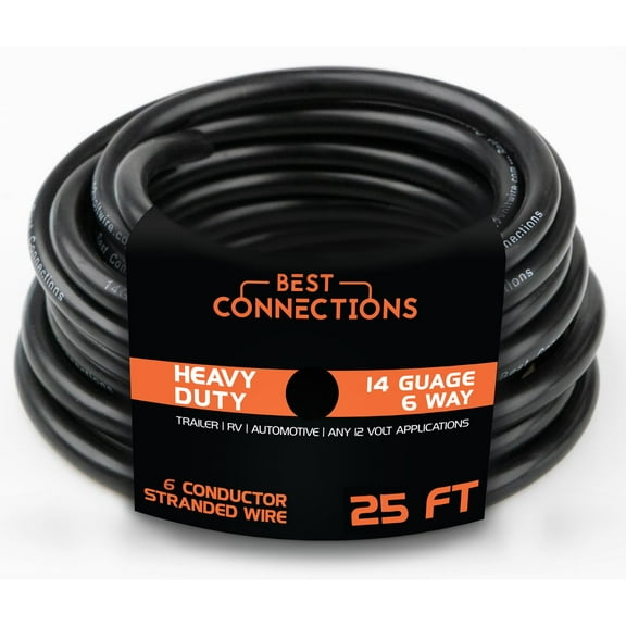 6 Way Trailer Wire (25 Feet) – Heavy Duty 14 Gauge 6 Conductor Insulated RV