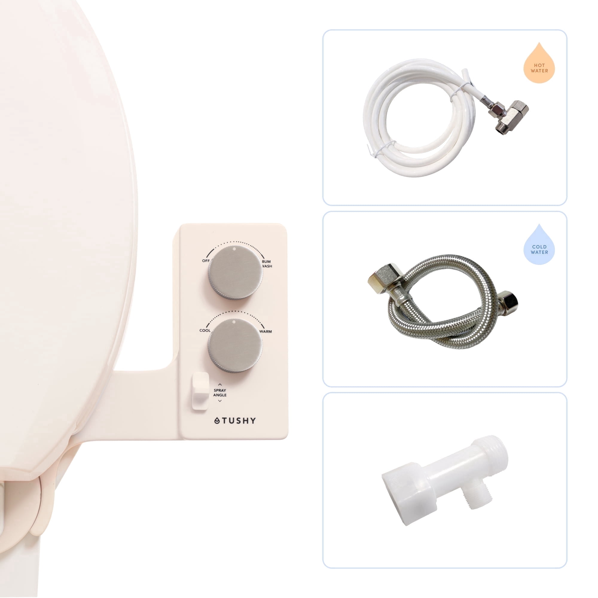 TUSHY Spa Self-Cleaning Warm Water Bidet Attachment, Adjustable Nozzle Angle, Pressure Control, Easy DIY Home Install, Requires Sink Access for Temperature Control, Biscuit Platinum