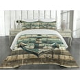 thumbnail image 2 of Ambesonne Nautical Quilted Coverlet 3 Pcs, Rustic Anchor Wooden Look, Queen Size, Teal Seafoam Pale Brown, 2 of 4