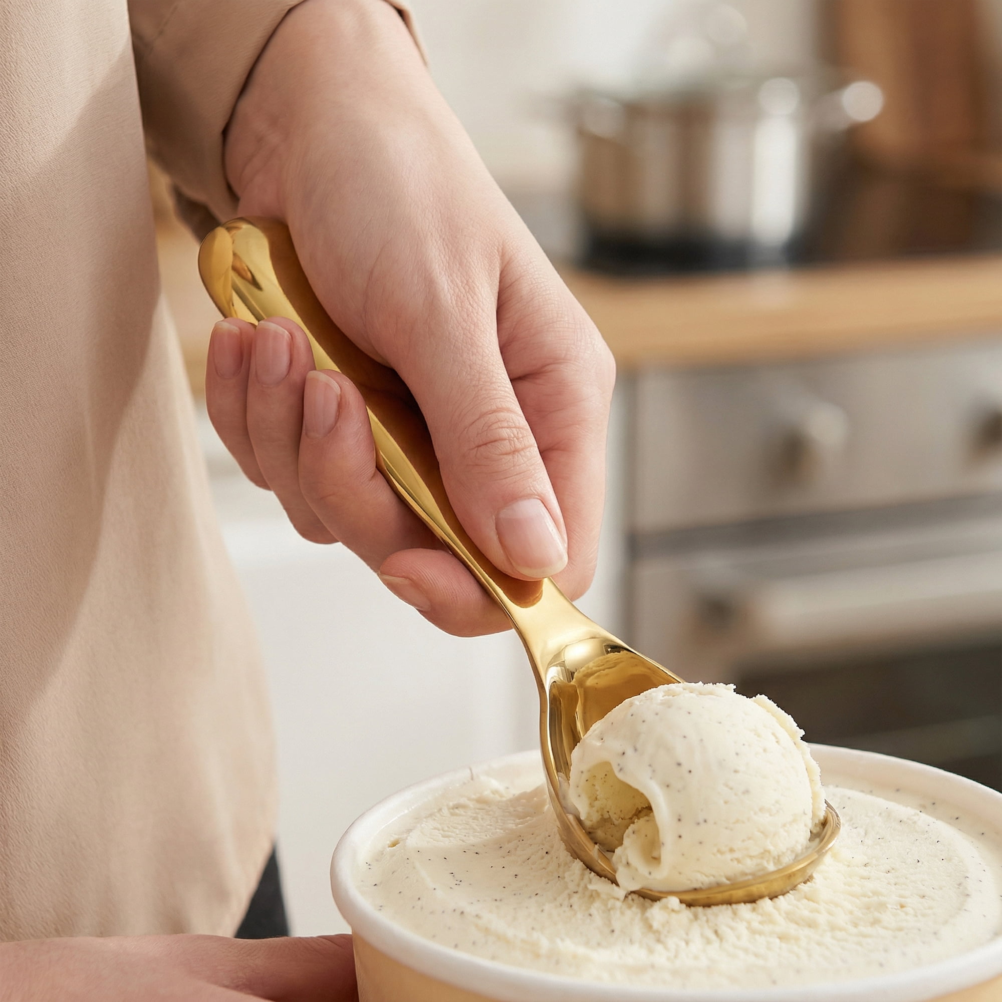 Unique Bargains Stainless Steel Ice Cream Scoop for Cookie Dough Gold 6.3in