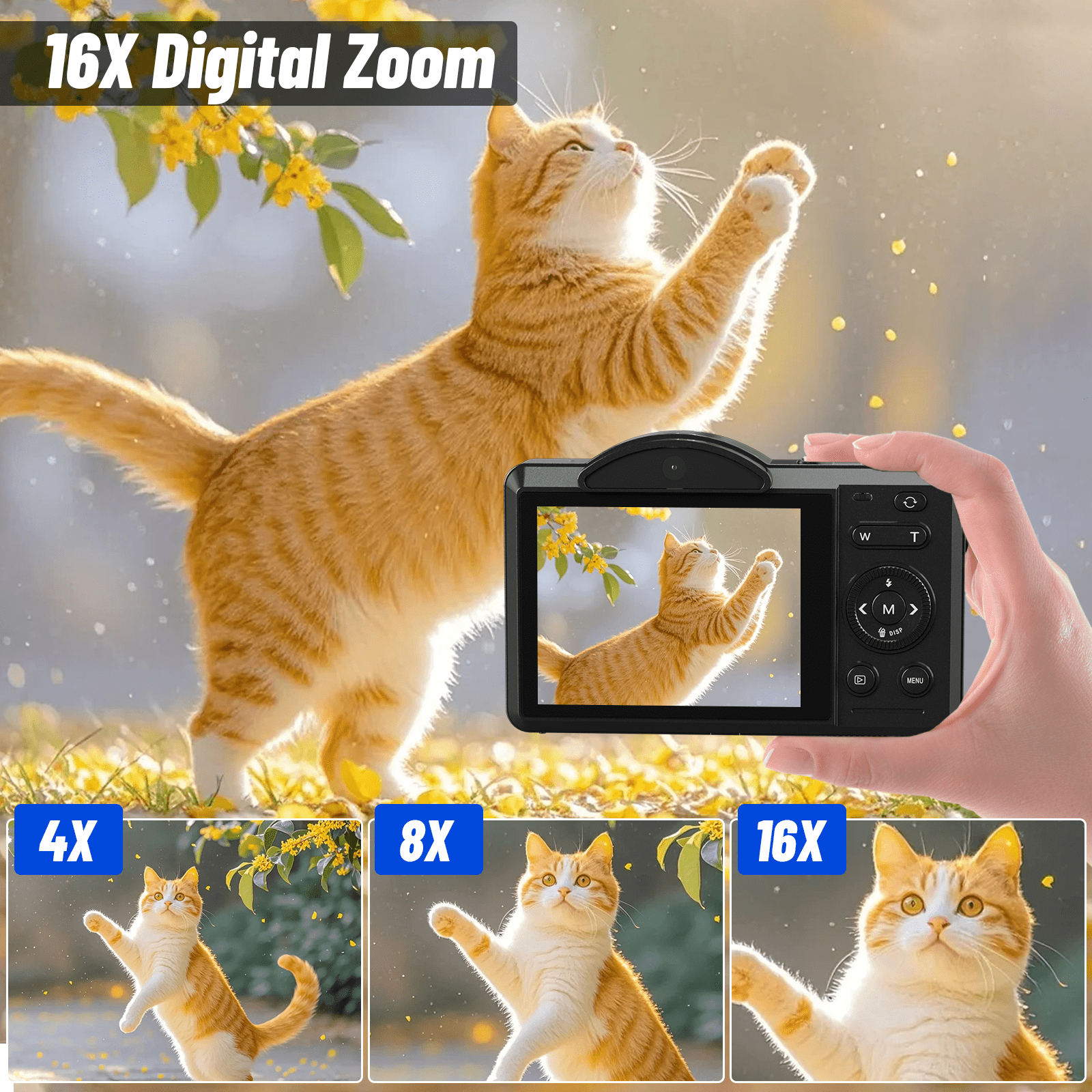 Saneen Digital Camera 4K 75MP Dual Camera for Youtube 2.8'' Vlogging Cameras 16X Digital Zoom 32GB Card Mini Cameras for Teens Black