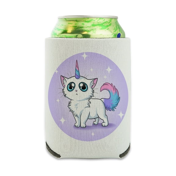 Cat Unicorn Can Cooler - Drink Sleeve Hugger Collapsible Insulator - Beverage Insulated Holder