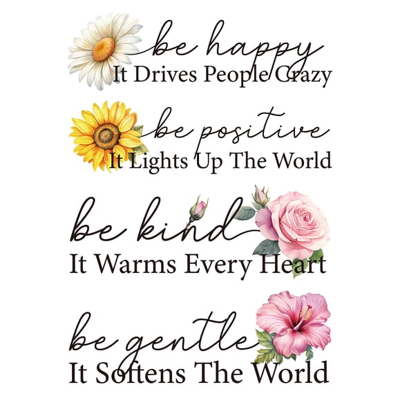 4Pcs Inspirational Flower Iron on Transfer Paper Daisy Sunflower Rose Hibiscus Heat Transfer Sticker Iron on Decals