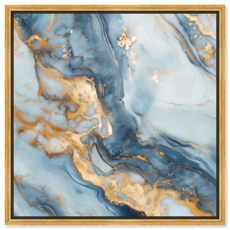 Golden Cloud Marble Canvas Blue Abstract Art by Art Remedy Gold Frame 12 x 12