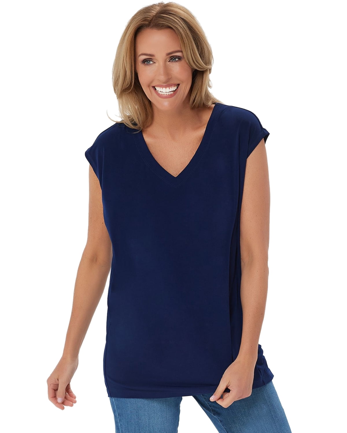 Susan Graver - Susan Graver Modern Essentials Womens Liquid Knit Top XL Sapphire Blue A352202 