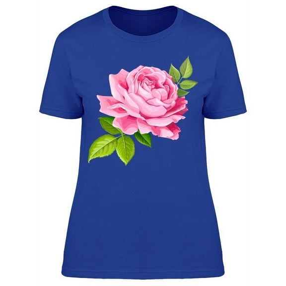 Pink Rose With Leaves Flower T-Shirt Women -Image by Shutterstock, Female Small
