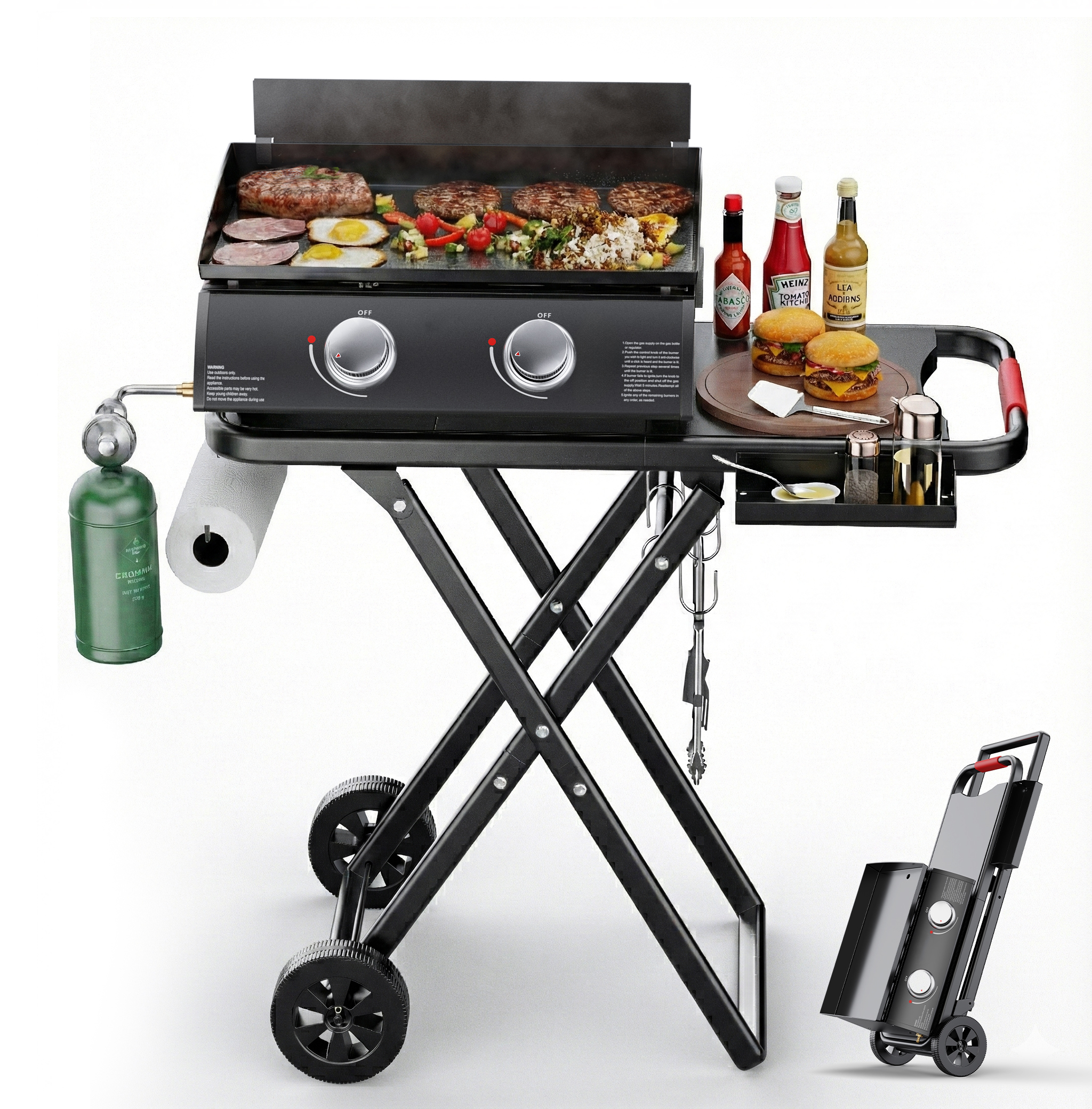 2-Burner Portable Propane Gas Griddle – 20,000 BTU Flat Top Grill for Outdoor Cooking, Camping, Tailgating, and Backyard BBQs