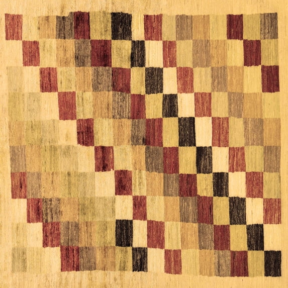 Ahgly Company Indoor Square Checkered Brown Modern Area Rugs, 3' Square