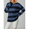 thumbnail image 5 of Women Fashion Wild Sweater Contrast Color Stripe Round Neck Long Sleeve Knitted Pullovers Autumn Winter Loose Casual Tops, 5 of 9