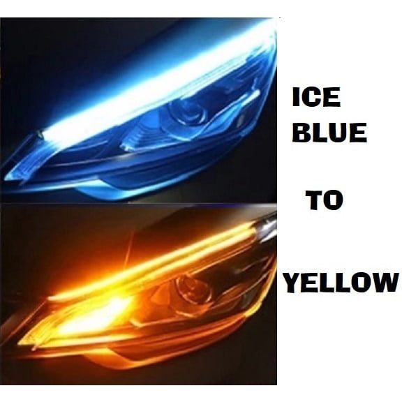 led drl Coche Luz De Circulación Diurna flexible Impermeable Tira Faros Delanteros Blanco Señal De Giro Luces Amarillas Flujo b