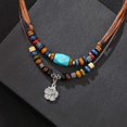 thumbnail image 2 of Men Necklace Layered Ethnic Style Metal Flower Pendant Wax Rope Wooden Beads Turquoise Clavicle Chai---Model code 27825, 2 of 5