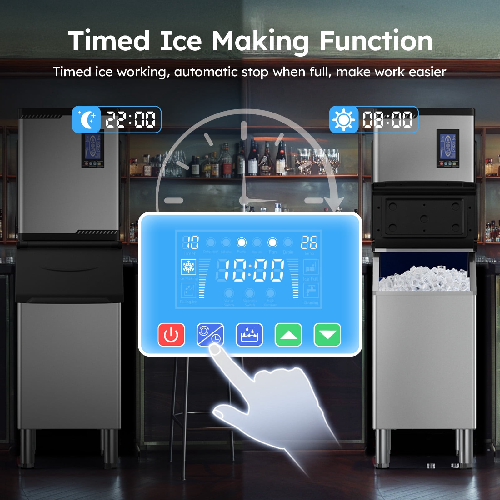 Commercial Ice Machine Industrial 650LBS/1 Day Ice Maker with 450 Storage Bin