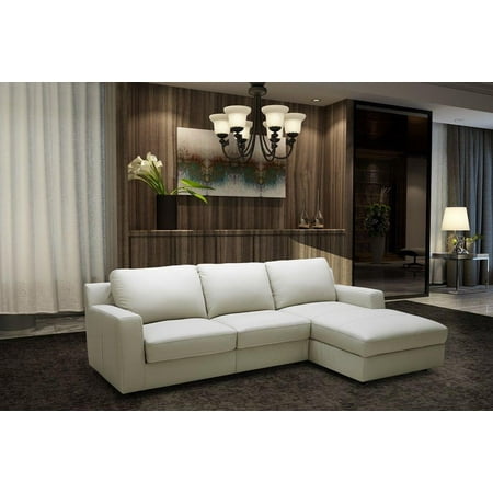 J M Lauren Contemporary Light Grey Italian Leather Sectional Sleeper Sofa Right